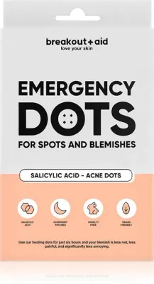 breakout + aid Emergency Dots For Spots and Blemishes - Местный уход против прыщей для лица, декольте и спины с салициловой кислотой, 72 шт