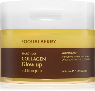 EQQUALBERRY Collagen Glow Up Gel Toner Pads - Тонизирующие патчи для лица с эффектом осветления, 60 шт
