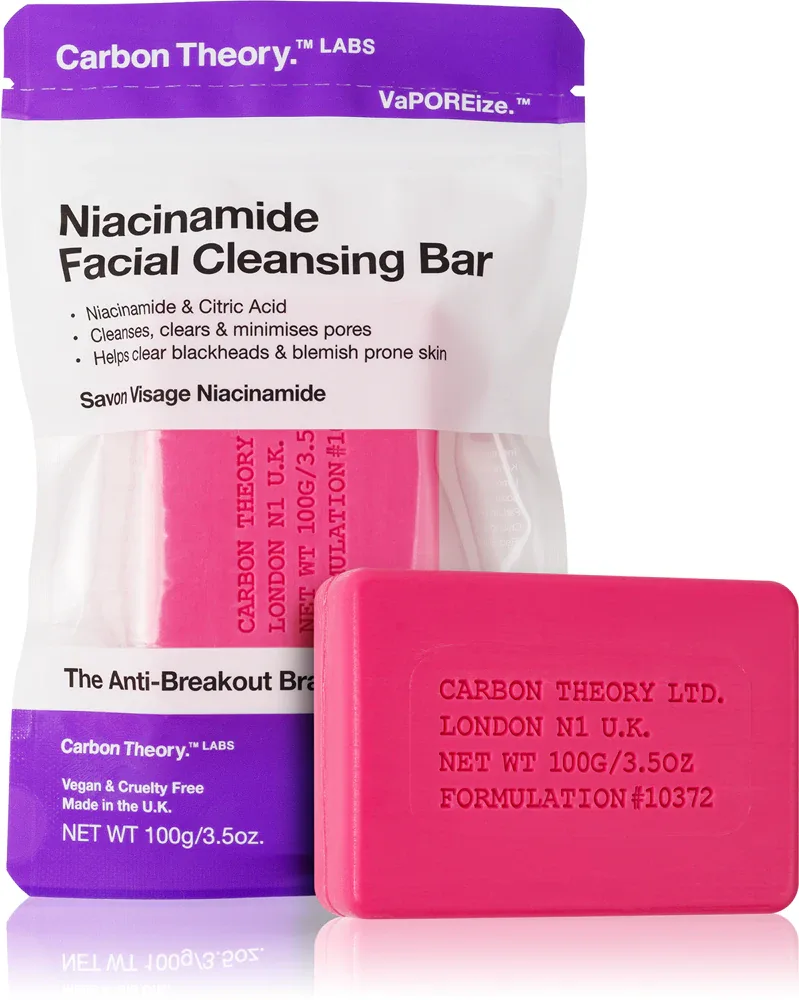 Мыло для умывания Carbon Theory Facial Cleansing Bar Niacinamide с ниацинамидом, для очищения кожи лица, 100 г Pink