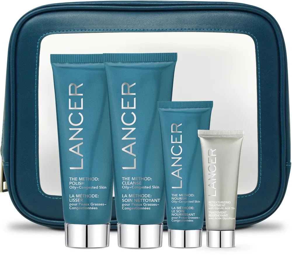Набор для ухода за лицом LANCER THE METHOD INTRO KIT Oily-Congested Skin пилинг, эмульсия и кремы