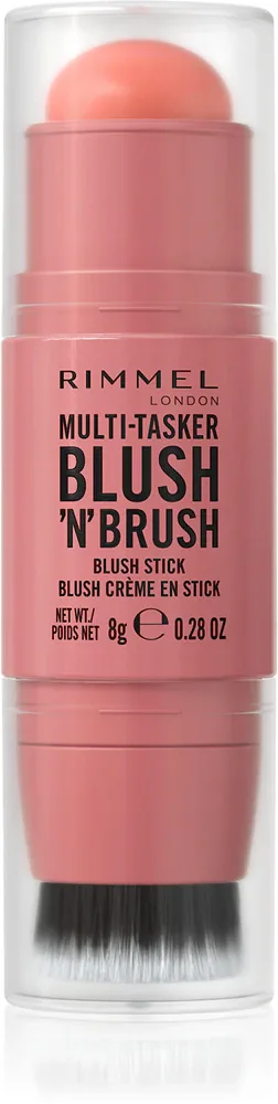 Rimmel Multi-Tasker Blush'N'brush - Румяна для щек в стике с кисточкой, 8 г, оттенок 100 Cotton Candy