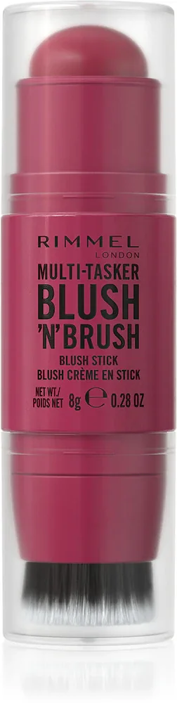 Rimmel Multi-Tasker Blush'N'brush - Румяна для щек в стике с кисточкой, 8 г, оттенок 200 Fushia Glam