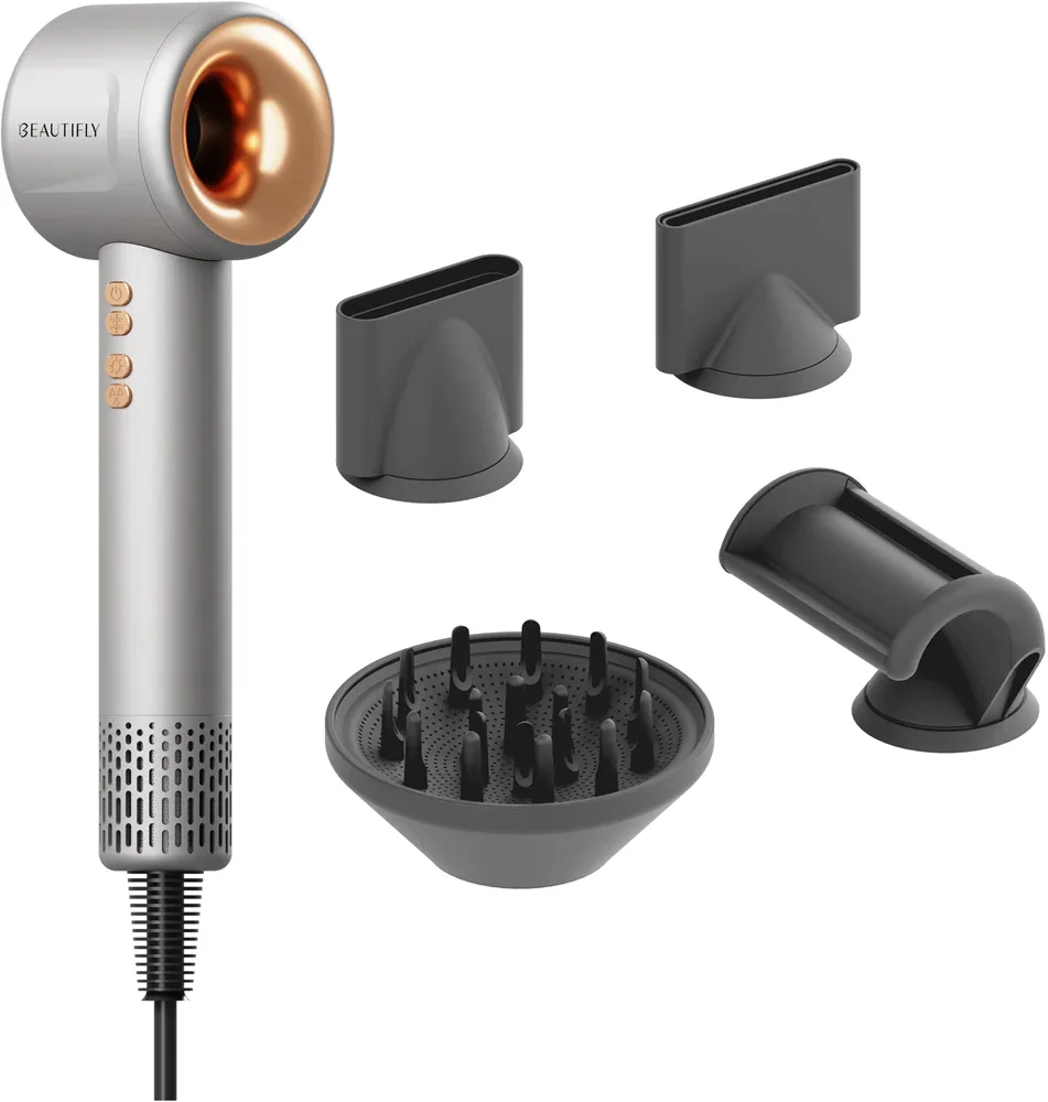 Фен для волос Beautifly IonBoost, с ионизацией, с диффузором, 1 шт Silver