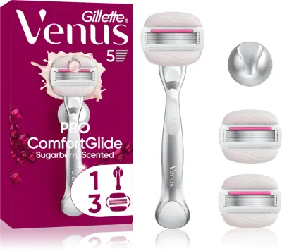 Gillette Venus PRO ComfortGlide Sugarberry - Женский бритвенный станок с держателем для душа + ostrza zapasowe, 5 шт