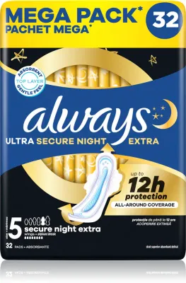 Прокладки гигиенические Always Ultra Secure Night Extra Size 5 ночные, с крылышками, 32 шт