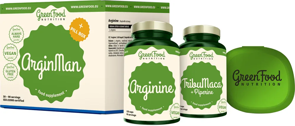 Набор пищевых добавок GreenFood Nutrition ArginMan для мужчин, с L-аргинином и экстрактом маки