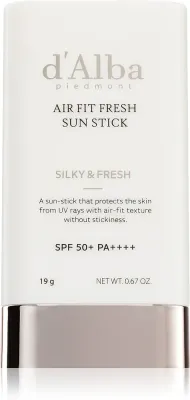 Стик солнцезащитный для лица d'Alba Air Fit Fresh Sun Stick с очень высокой степенью защиты, увлажняющий, 19 г SPF 50+
