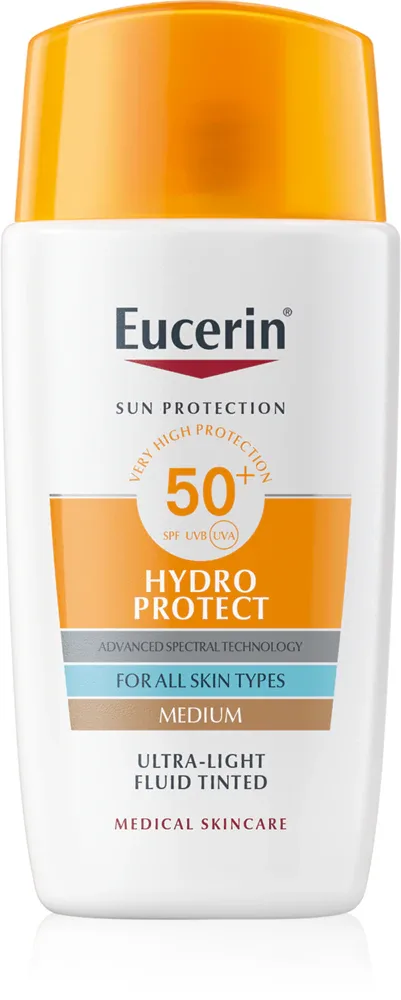 Флюид тонирующий для лица Eucerin Sun Hydro Protect солнцезащитный SPF 50+, с гиалуроновой кислотой, 50 мл, оттенок Medium