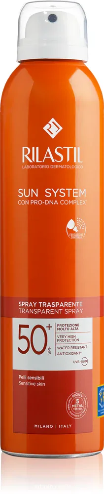 Солнцезащитный спрей для тела Rilastil Sun System, прозрачный, SPF 50+, 200 мл
