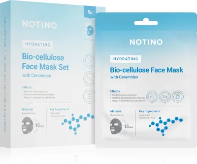 Notino Hydrating Bio-Cellulose Face Mask with Ceramides - Набор масок из хлопчатобумажной ткани с увлажняющим действием, 5 г