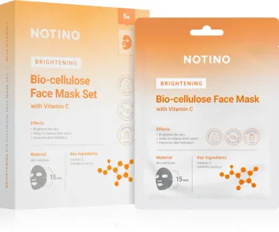 Notino Brightening Bio-Cellulose Face Mask with Vitamin C - Набор тканевых масок с эффектом осветления, 5 г