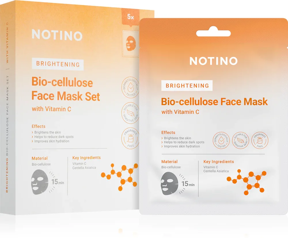 Notino Brightening Bio-Cellulose Face Mask with Vitamin C - Набор тканевых масок с эффектом осветления, 5 г