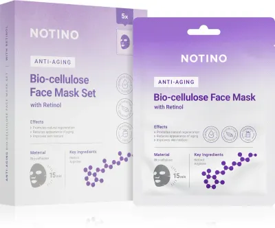 Notino Anti-Aging Bio-Cellulose Face Mask with Retinol - Набор масок из хлопчатобумажной ткани против морщин, 5 г