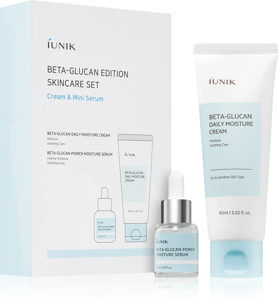 Набор косметики для лица iUnik Beta Glucan с кремом и сывороткой, увлажняющий