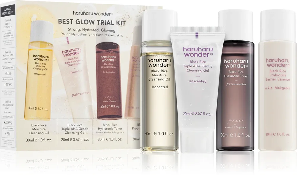 Набор косметики для лица Haruharu Wonder Best Glow Trial Kit с тоником, эссенцией и очищающими средствами
