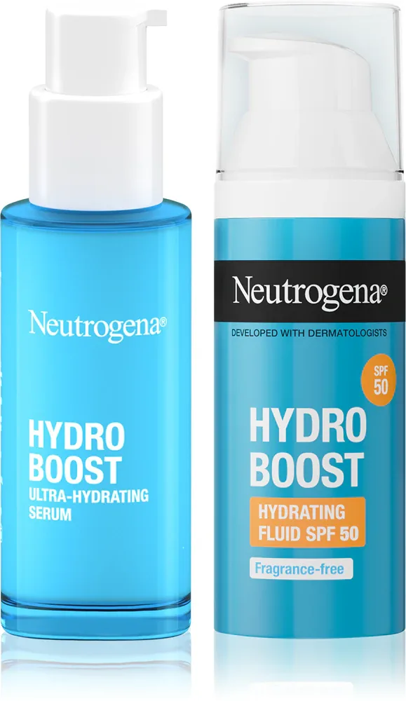 Набор для лица Neutrogena Hydro Boost Morning Routine, увлажняющая сыворотка и флюид SPF 50, 30 мл + 50 мл