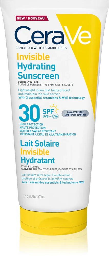 Молочко солнцезащитное CeraVe Invisible Hydrating Sunscreen SPF 30 для лица и тела, увлажняющее