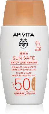 Флюид тональный Apivita Bee Sun Safe Daily Age Repair Tinted Fluid SPF50 солнцезащитный, лёгкое покрытие, 50 мл