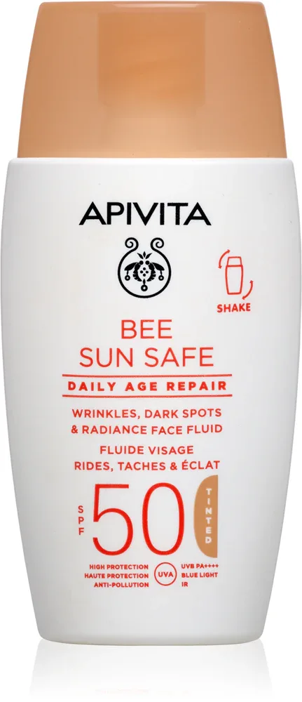 Флюид тональный Apivita Bee Sun Safe Daily Age Repair Tinted Fluid SPF50 солнцезащитный, лёгкое покрытие, 50 мл