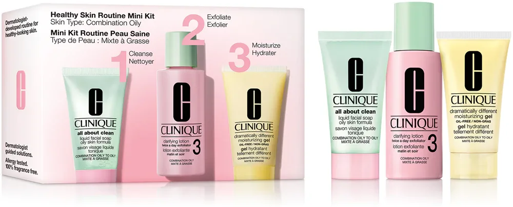 Набор косметики для лица Clinique Mini Kit Healthy Skin Routine Skin Type 3, для жирной и комбинированной кожи, подарочный