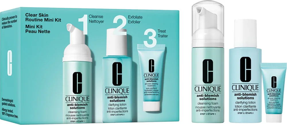 Набор косметики для лица Clinique Mini Kit Clear Skin Routine, для жирной кожи с несовершенствами, подарочный