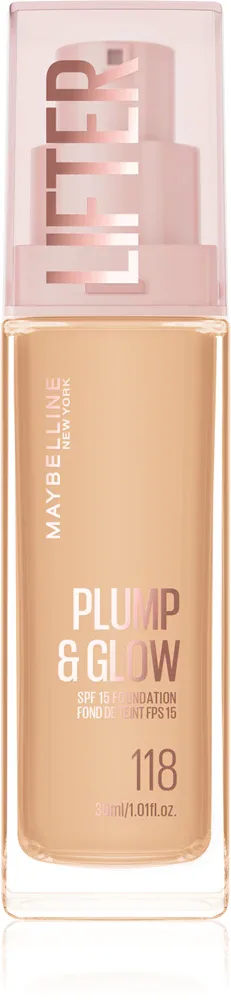 MAYBELLINE NEW YORK Lifter Plump & Glow - Тональное средство Maybelline Lifter Plump Glow флюид, среднее покрытие, 30 мл, 30 мл, оттенок 118