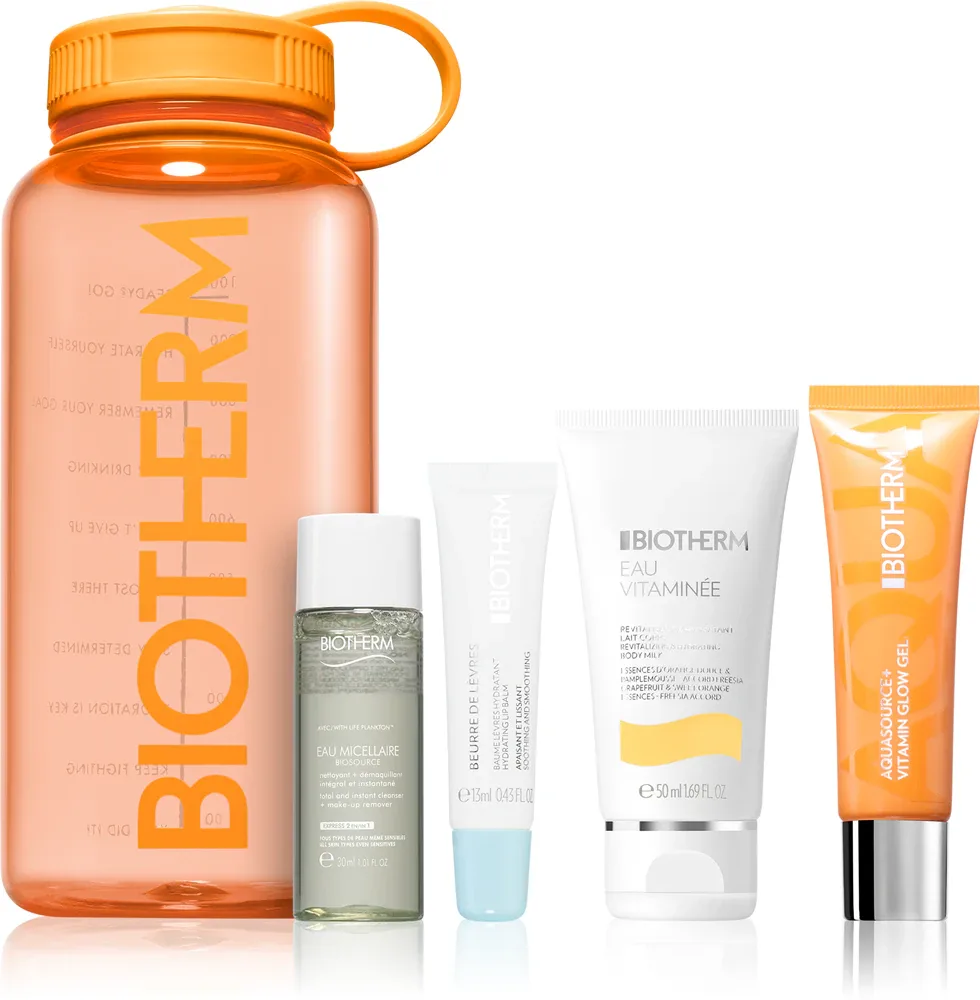 Набор косметики Biotherm Aquasource Vitamin Glow Gel подарочный, с гелем для лица, бальзамом для губ и молочком для тела
