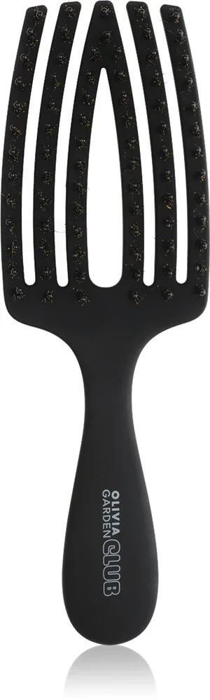 Расчёска для волос Olivia Garden Club The Nomad Detangling Shine Fingerbrush компактная, с щетиной кабана и нейлона, 1 шт Black