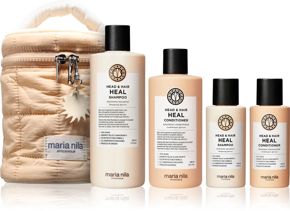 Набор от перхоти для волос Maria Nila Head Hair Heal Beauty Bag, шампунь и кондиционер, 4 шт
