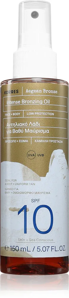 Масло для усиления загара Korres Aegean Bronze водостойкое, для лица и тела, 150 мл SPF10