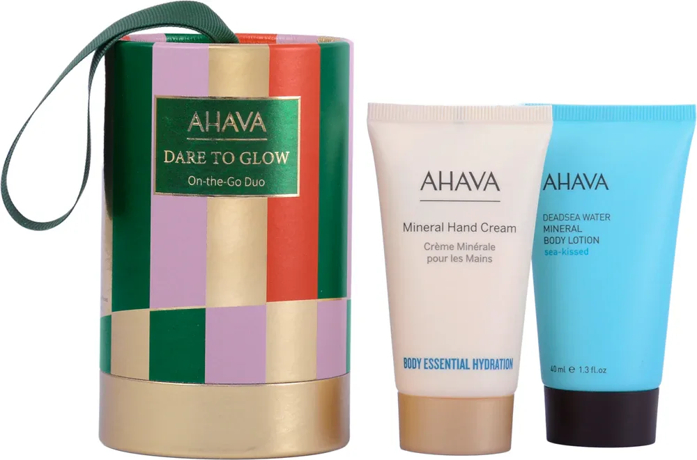 Набор косметический AHAVA Dare to Glow On-the-Go Duo подарочный, с молочком для тела и кремом для рук