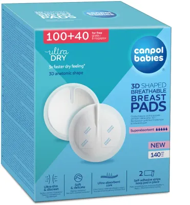 Вкладыши лактационные Canpol babies Breast Pads Standard 100+ 40 Ks одноразовые, трёхслойные, с клейкой полоской, 140 шт