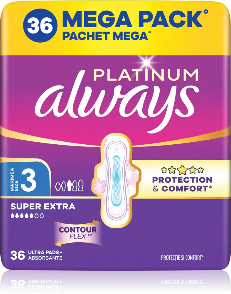 Прокладки гигиенические Always Platinum Super Extra Size 3 с крылышками, для дня и ночи, 36 шт