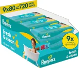 Влажные салфетки Pampers Fresh Clean для тела и лица, 9×80 шт — фото 1