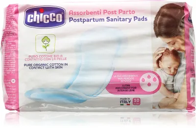 Прокладки послеродовые Chicco Postpartum Sanitary Pads 100% Pure Organic Cotton удлинённые, одноразовые, 10 шт