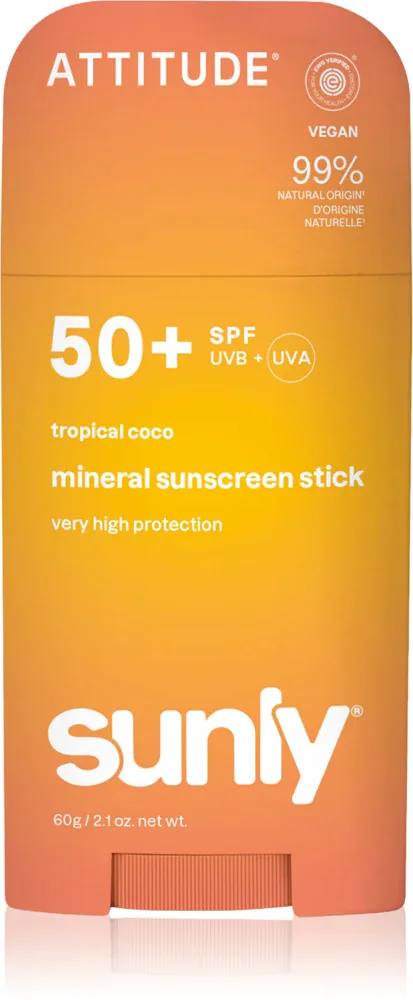 Стик солнцезащитный Attitude Sunly Tropical Coco для лица и тела, 60 г SPF 50+