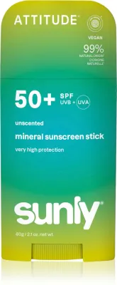 Стик солнцезащитный Attitude Sunly Mineral Sunscreen Stick SPF 50+ для лица и тела, 60 г bezzapachowy