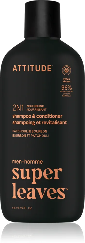 Шампунь для волос Attitude Super Leaves Men's Shampoo and Conditioner 2-in-1 мужской, с пантенолом, 415 мл