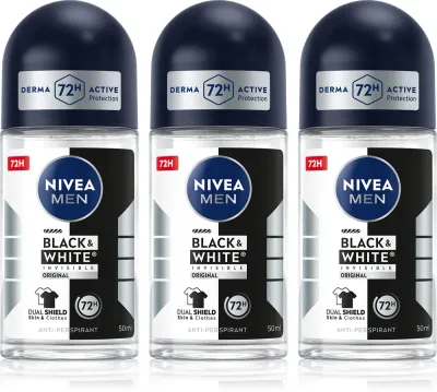 Антиперспирант-ролик NIVEA MEN Black White Invisible Original для мужчин, без следов на одежде, 3х50 мл