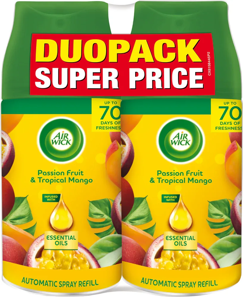 Освежитель воздуха Air Wick Freshmatic Passion Fruit Tropical Mango фруктовый, цитрусовый, 2 шт. по 250 мл z zapachem DUO