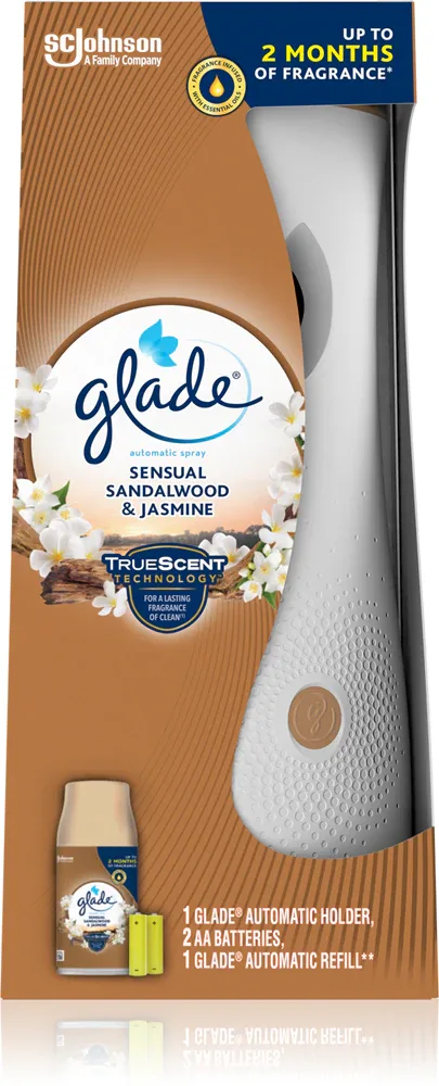 Диффузор ароматический GLADE Automatic Spray Sandalwood Jasmine со сменным флаконом, древесно-цветочный аромат, 269 мл Sandalwood & Jasmine