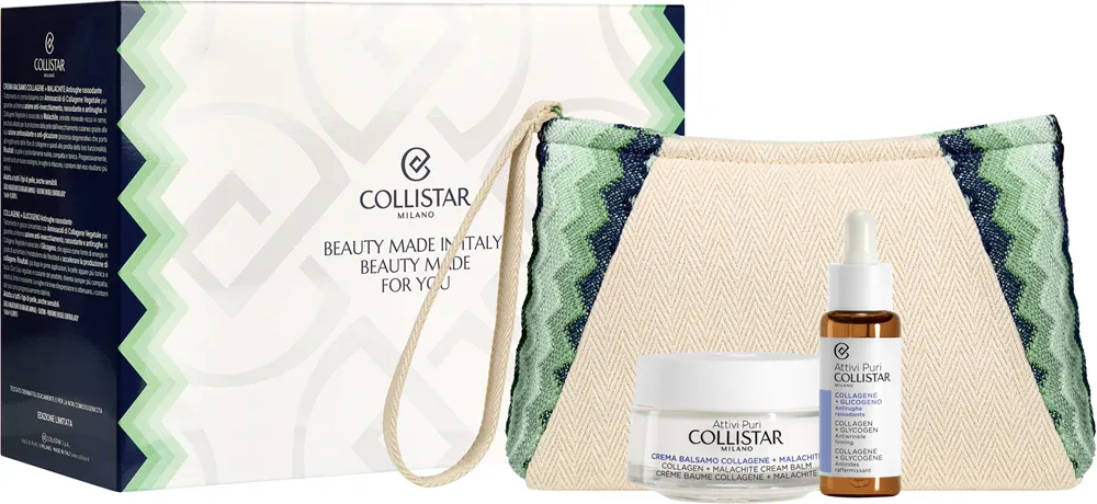 Набор для ухода за лицом Collistar Attivi Puri Set с коллагеном, сыворотка, крем-бальзам и косметичка, 1 шт