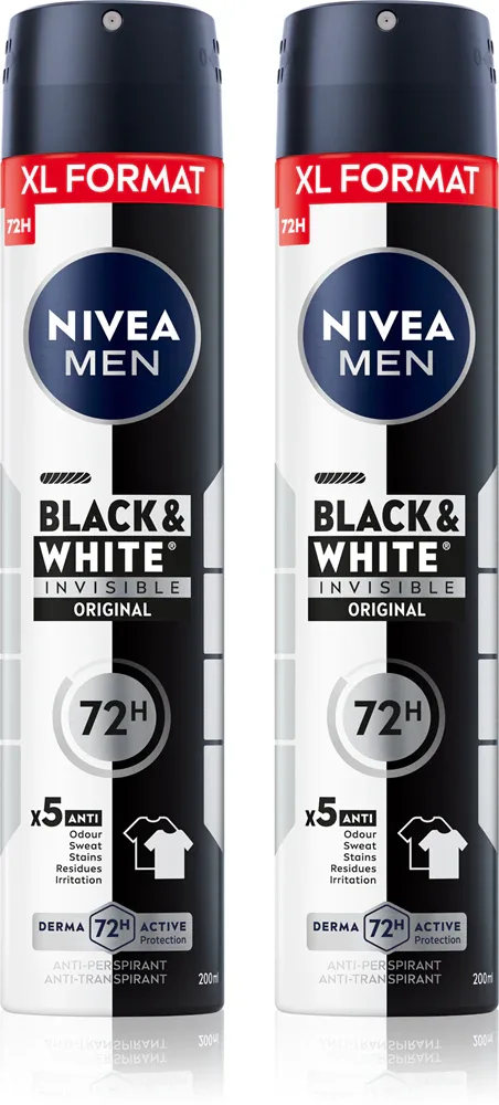 Антиперспирант-спрей NIVEA MEN Black White Invisible Original для мужчин, 2х200 мл