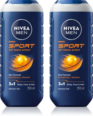 Гель для душа NIVEA MEN Sport с минералами, для тела и волос, 2х250 мл