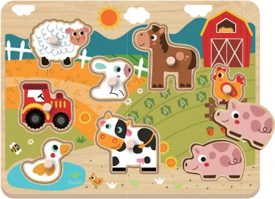 Пазл деревянный 2Kids Toys Puzzle развивающий, с мотивом зверят, 9 шт Farm 18m+