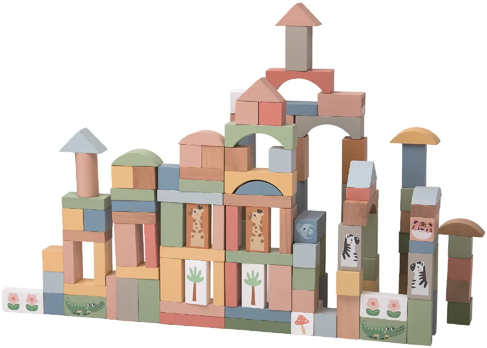 Кубики деревянные 2Kids Toys Safari Animal Blocks развивающие, с мотивом животных, 120 шт 12m+