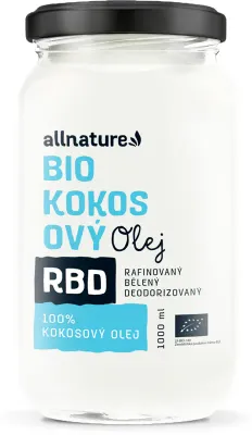Масло кокосовое Allnature Olej kokosowy RBD BIO рафинированное, с нейтральным вкусом, 1000 мл