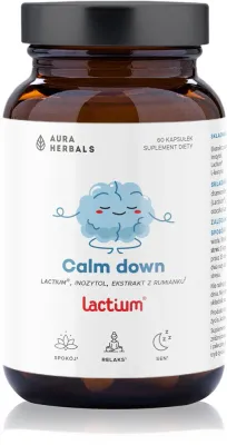 Добавка к пище Aura Herbals Calm Down lactium в капсулах, при стрессе, 60 капсул
