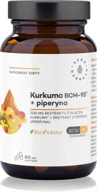 Добавка к пище Aura Herbals Kurkuma 500 mg BCM-95 + piperyna с куркумой и пиперином, 60 капсул