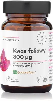 Добавка к пище Aura Herbals Kwas foliowy Quatrefolic 800 мкг, для приёма во время беременности, 60 капсул